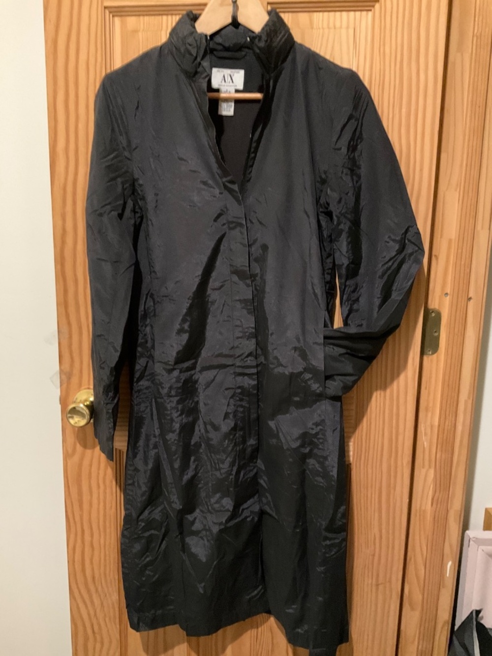 ARMANI EXCHANGE long rain coat black size S